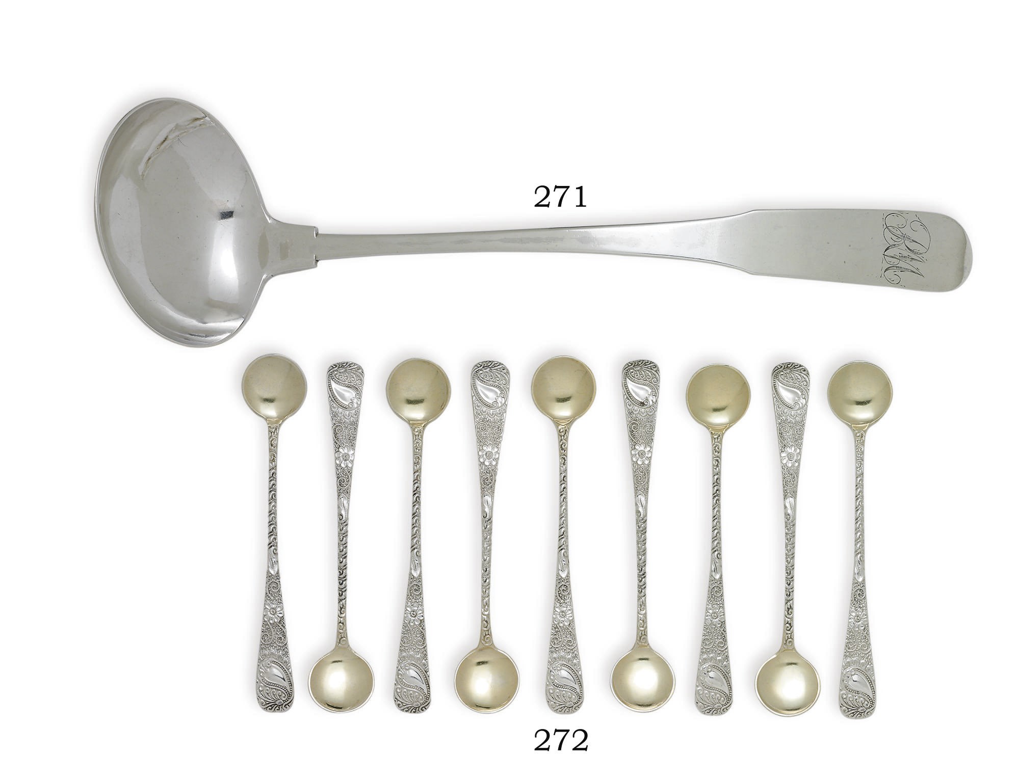 AN AMERICAN SILVER SOUP LADLE