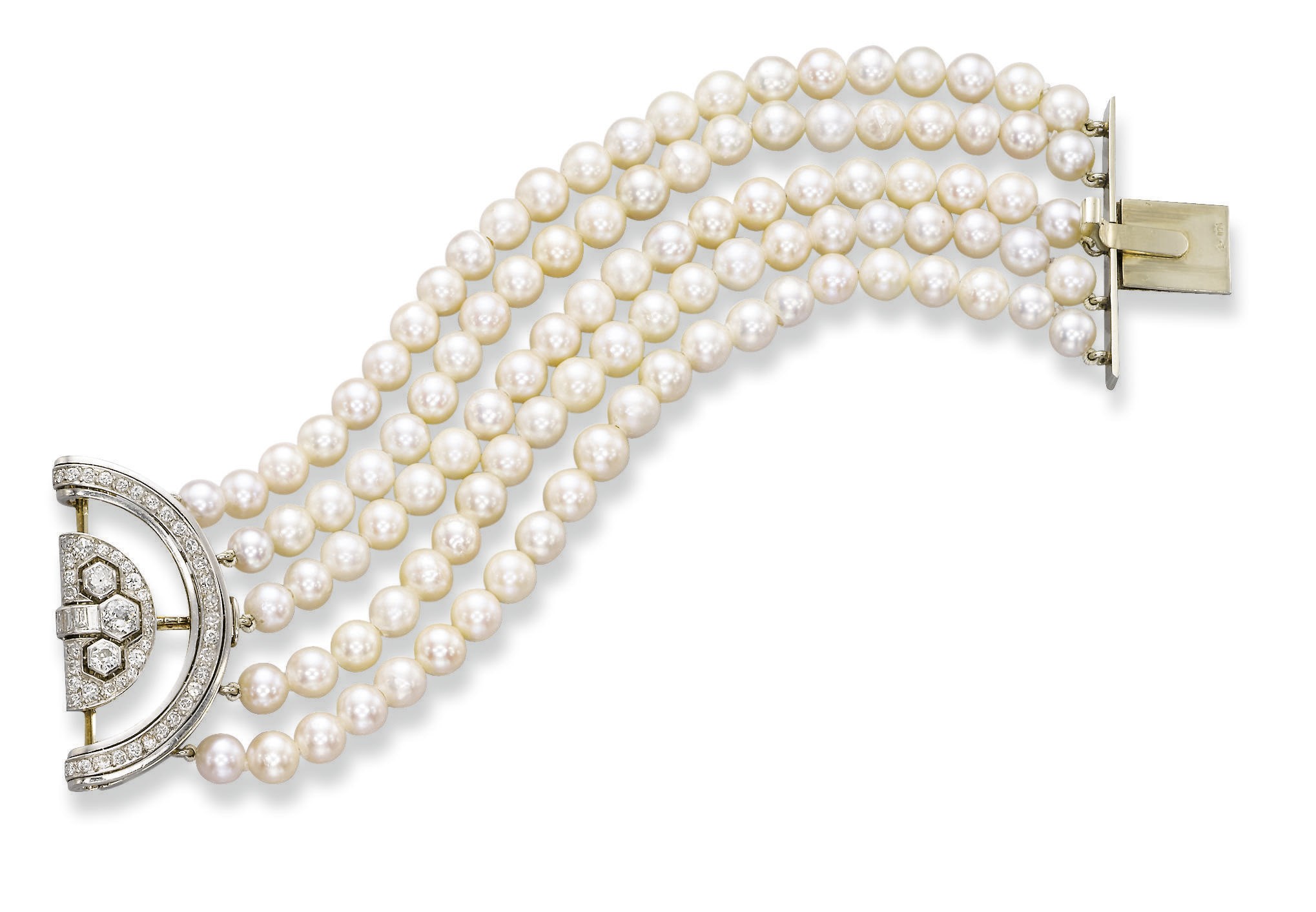 A CULTURED PEARL AND DIAMOND BRACELET/CLIP BROOCH