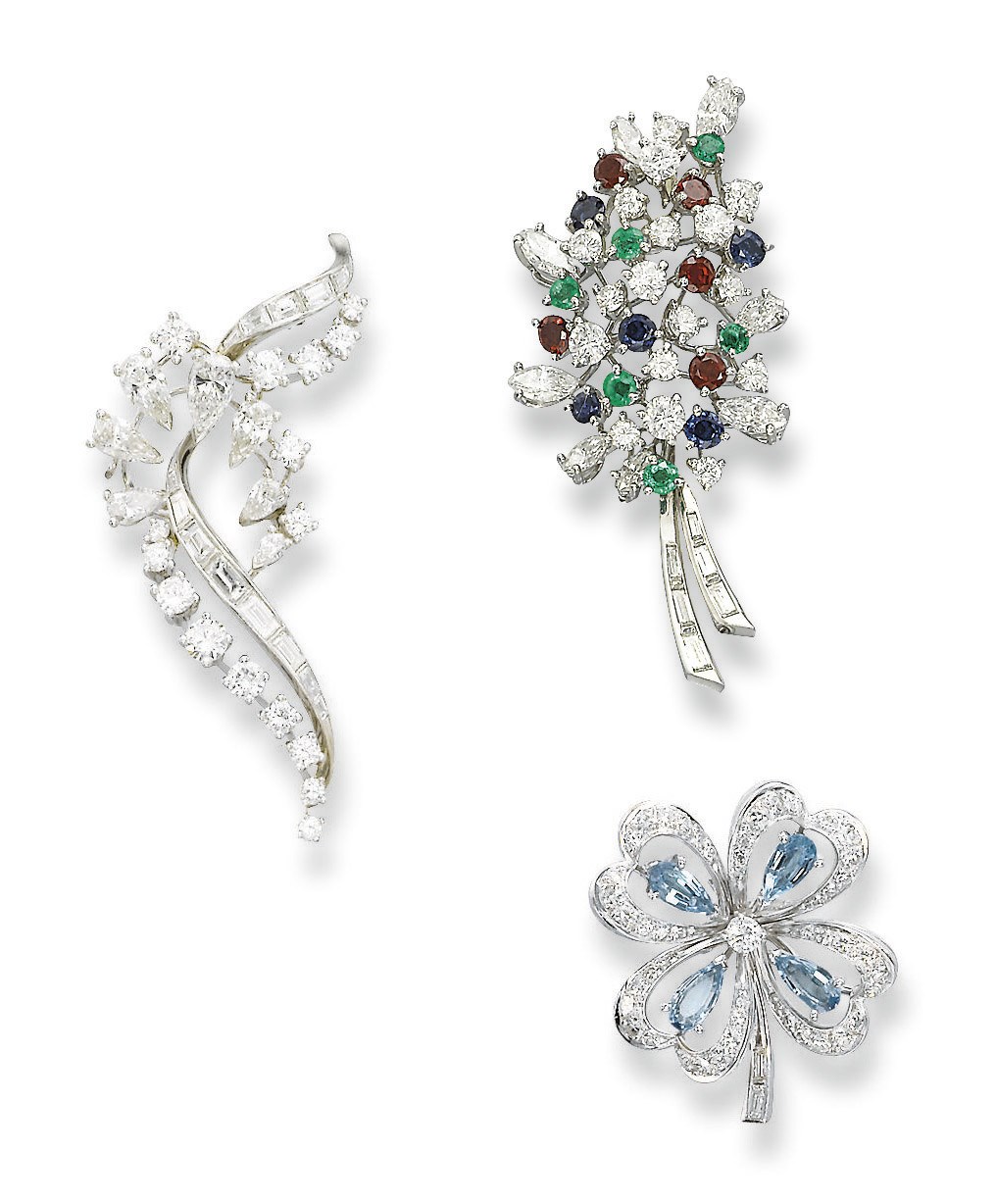 A GROUP OF THREE MULTI-GEM AND DIAMOND BROOCHES, BY MEISTER