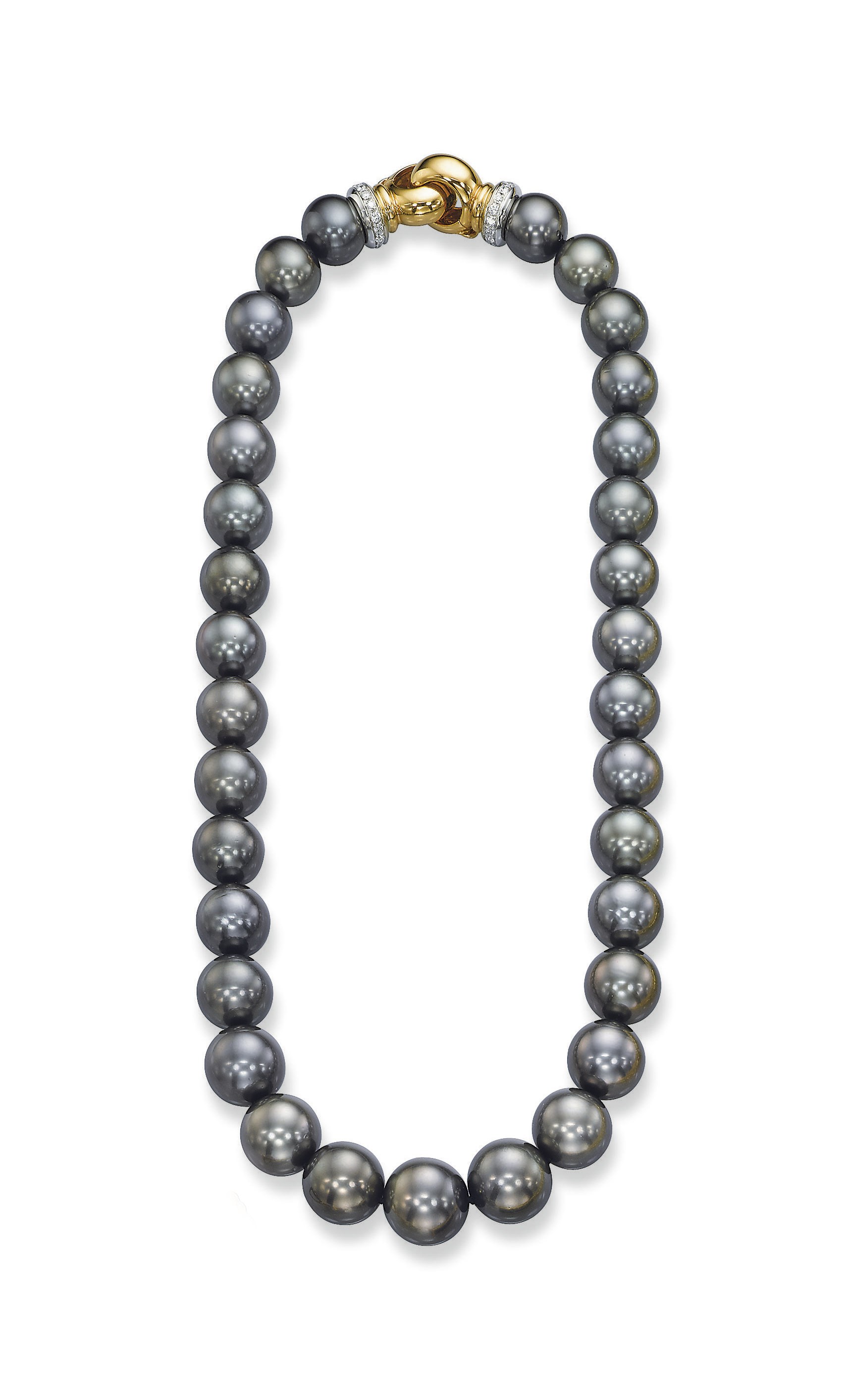 A COLOURED CULTURED PEARL AND DIAMOND NECKLACE