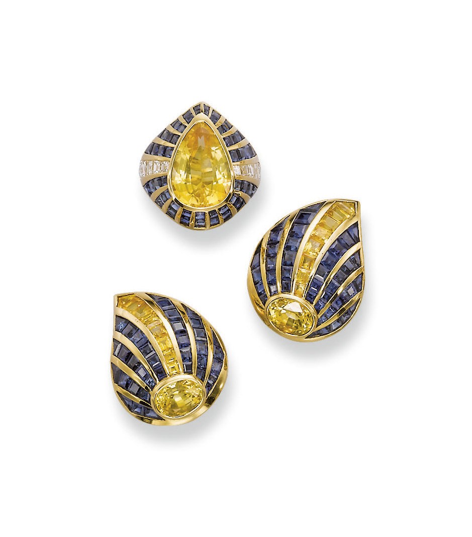 A SET OF SAPPHIRE, COLOURED SAPPHIRE AND DIAMOND JEWELLERY, BY REPOSSI
