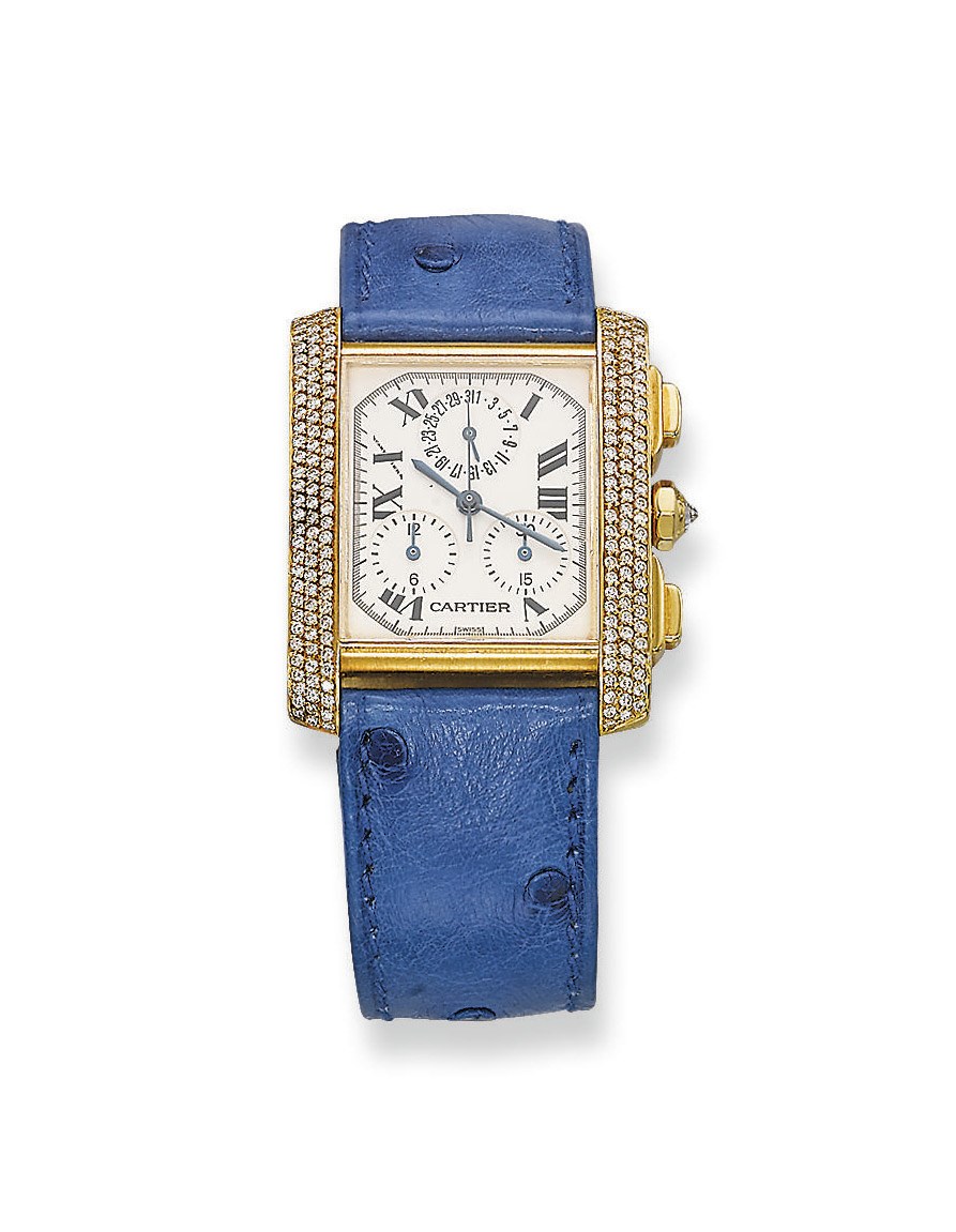 A DIAMOND 'TANK FRANÇAISE' CHRONOGRAPH WATCH, BY CARTIER