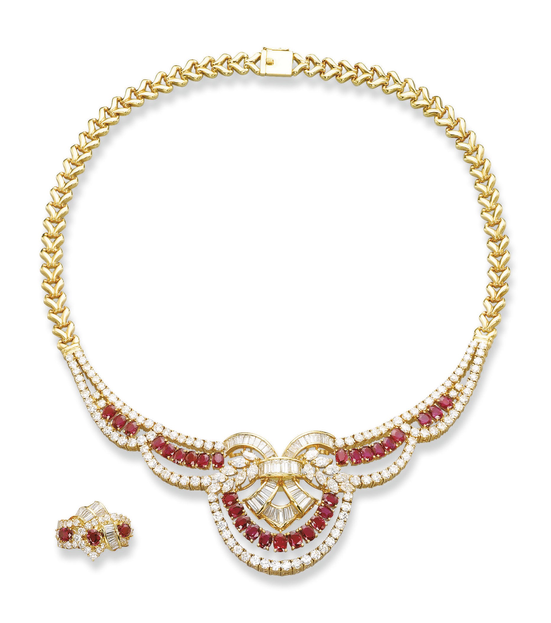 A SET OF RUBY AND DIAMOND JEWELLERY