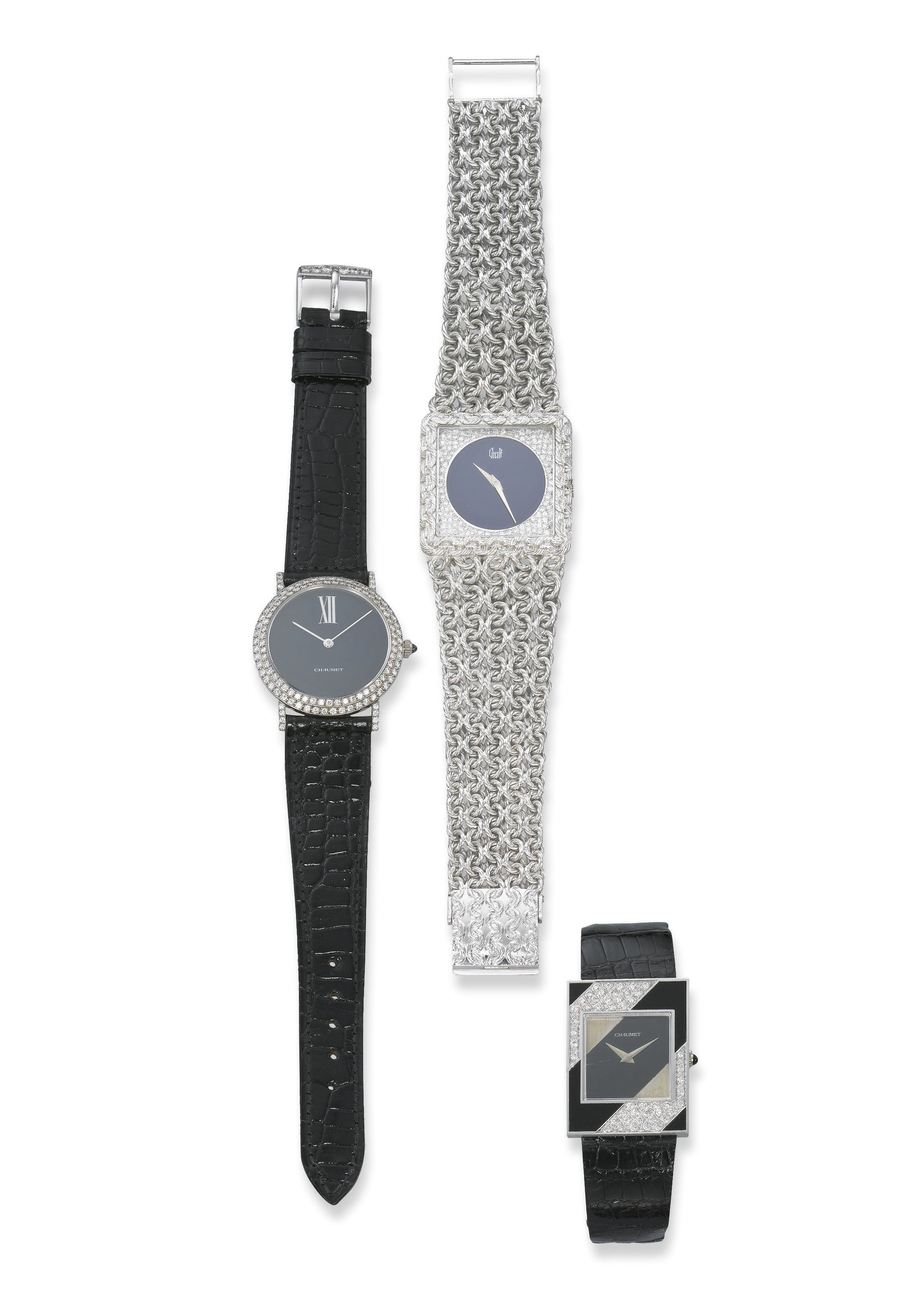 TWO DIAMOND WRISTWATCHES, BY CHAUMET AND A DIAMOND WRISTWATCH, BY GRAFF