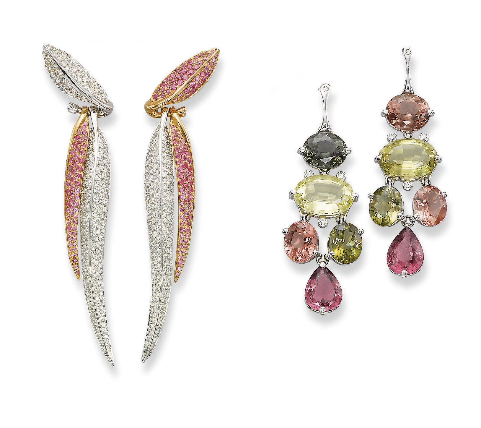 TWO PAIRS OF GEM-SET AND DIAMOND EAR PENDANTS, BY GAVELLO