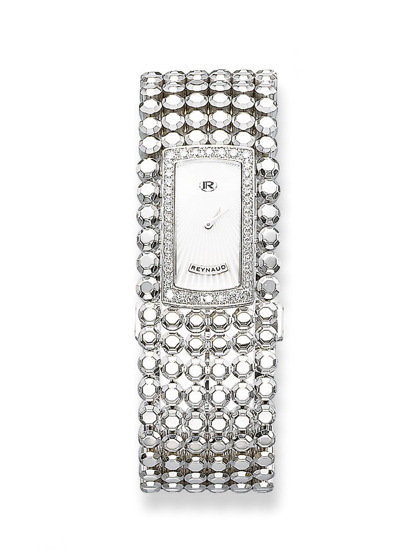 **A LADY'S WHITE GOLD AND DIAMOND 'GEMTWIST' WRISTWATCH, BY REYNAUD