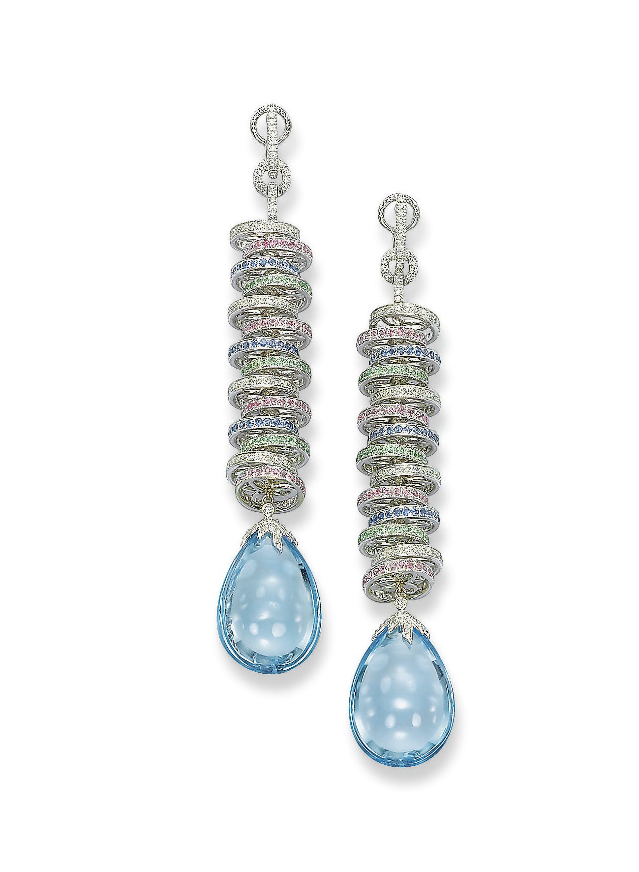A PAIR OF BLUE TOPAZ, GEM-SET AND DIAMOND EAR PENDANTS, BY MICHELE DELLA VALLE