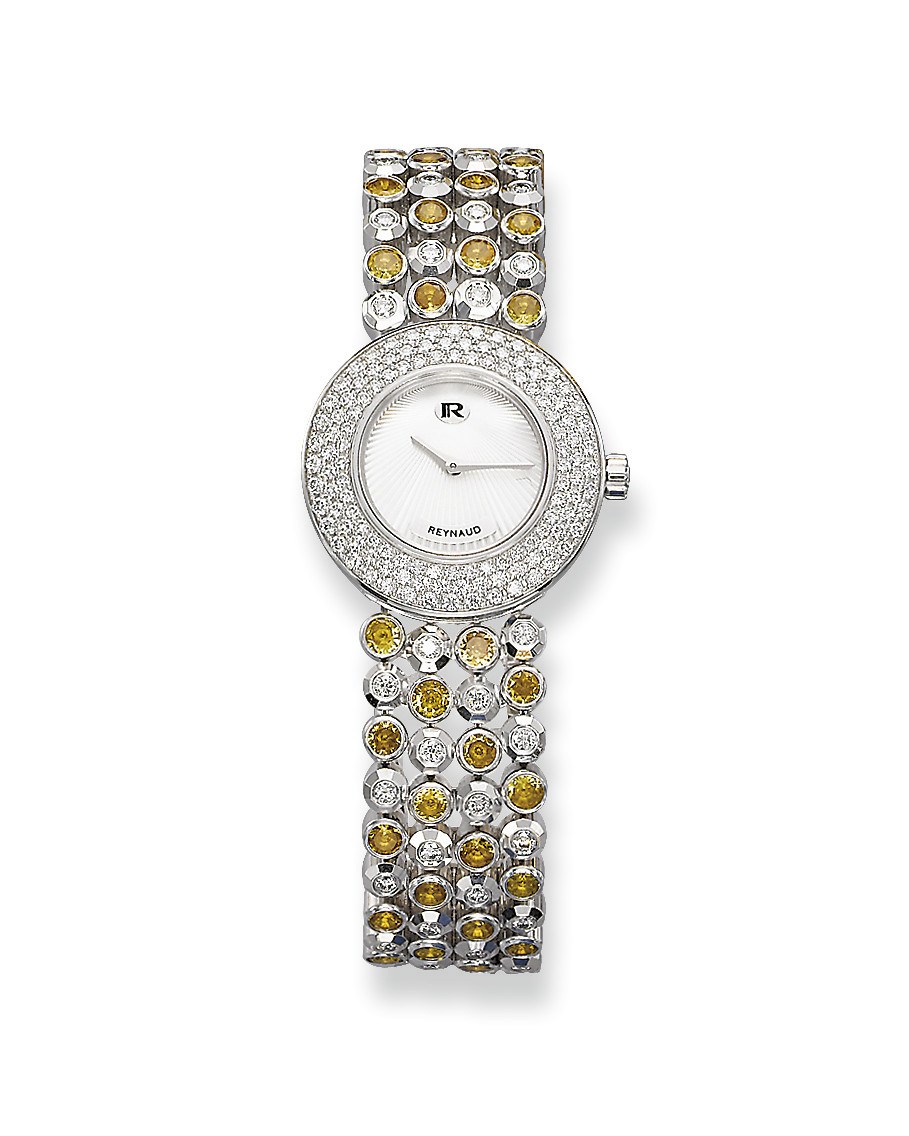 **A LADY'S COLOURED SAPPHIRE AND DIAMOND 'GEMTWIST II' WRISTWATCH, BY REYNAUD