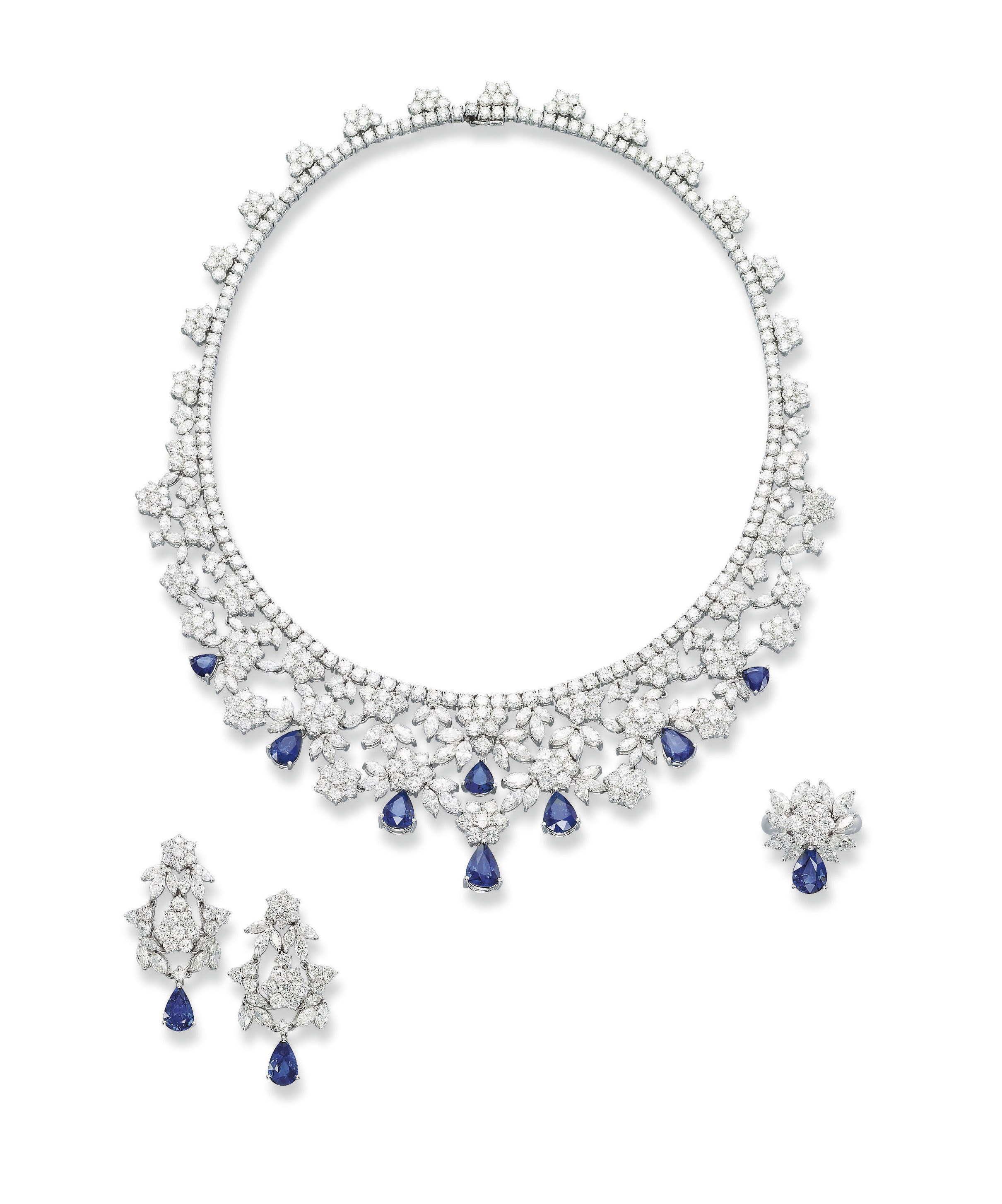 A SUITE OF SAPPHIRE AND DIAMOND JEWELLERY