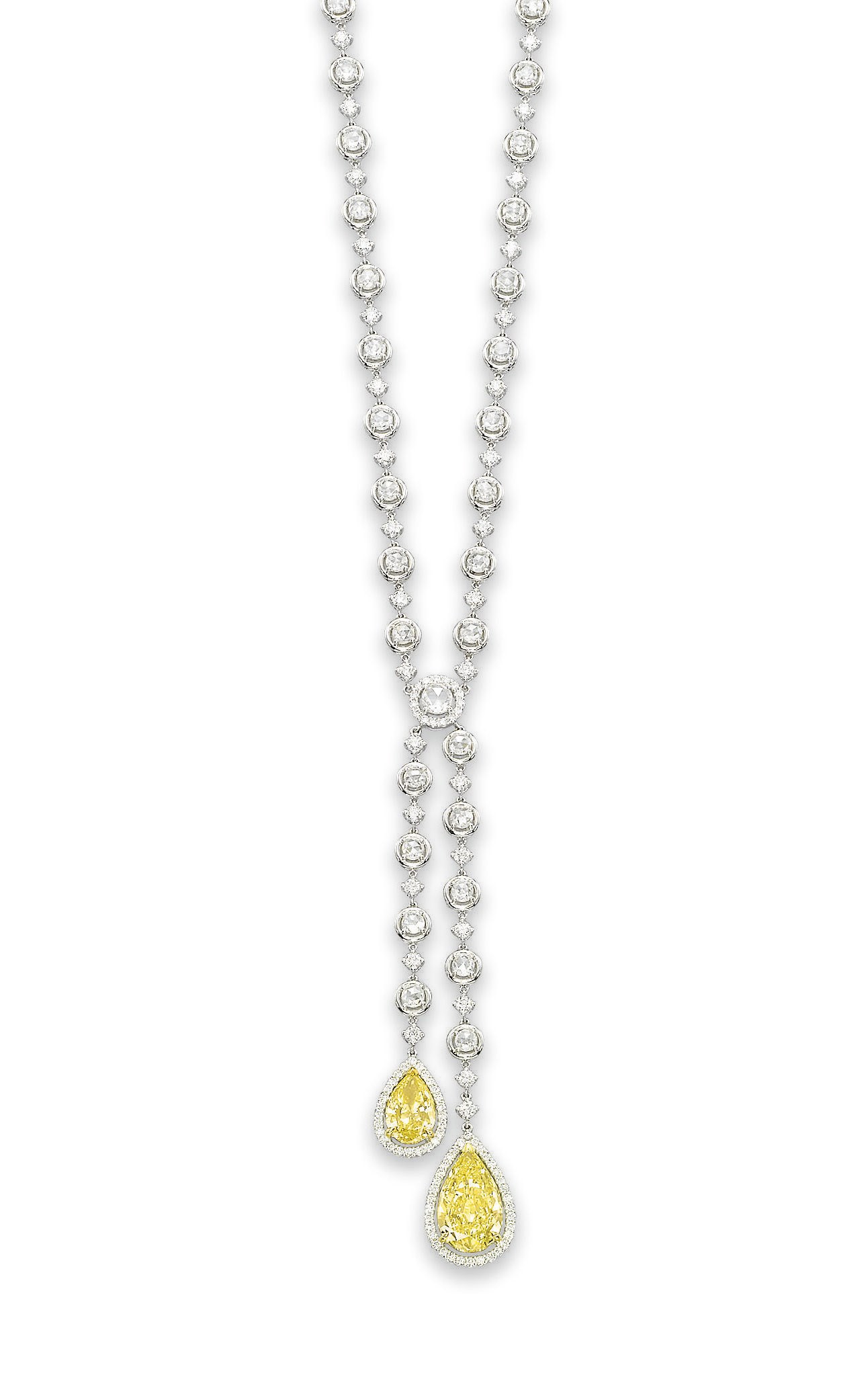 AN ELEGANT COLOURED DIAMOND AND DIAMOND NECKLACE