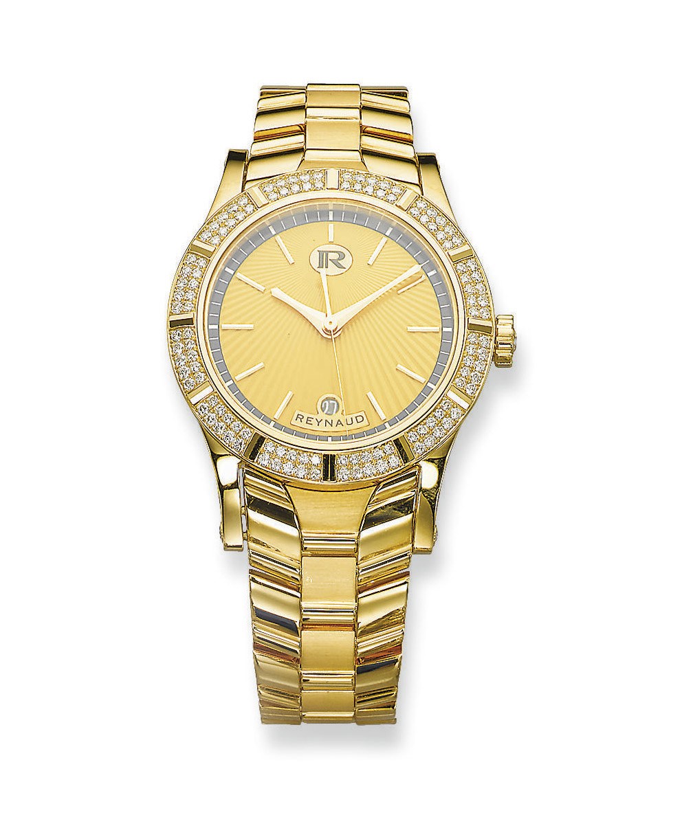 A GENTLEMAN'S GOLD AND DIAMOND 'SUNROCK' WRISTWATCH, BY REYNAUD
