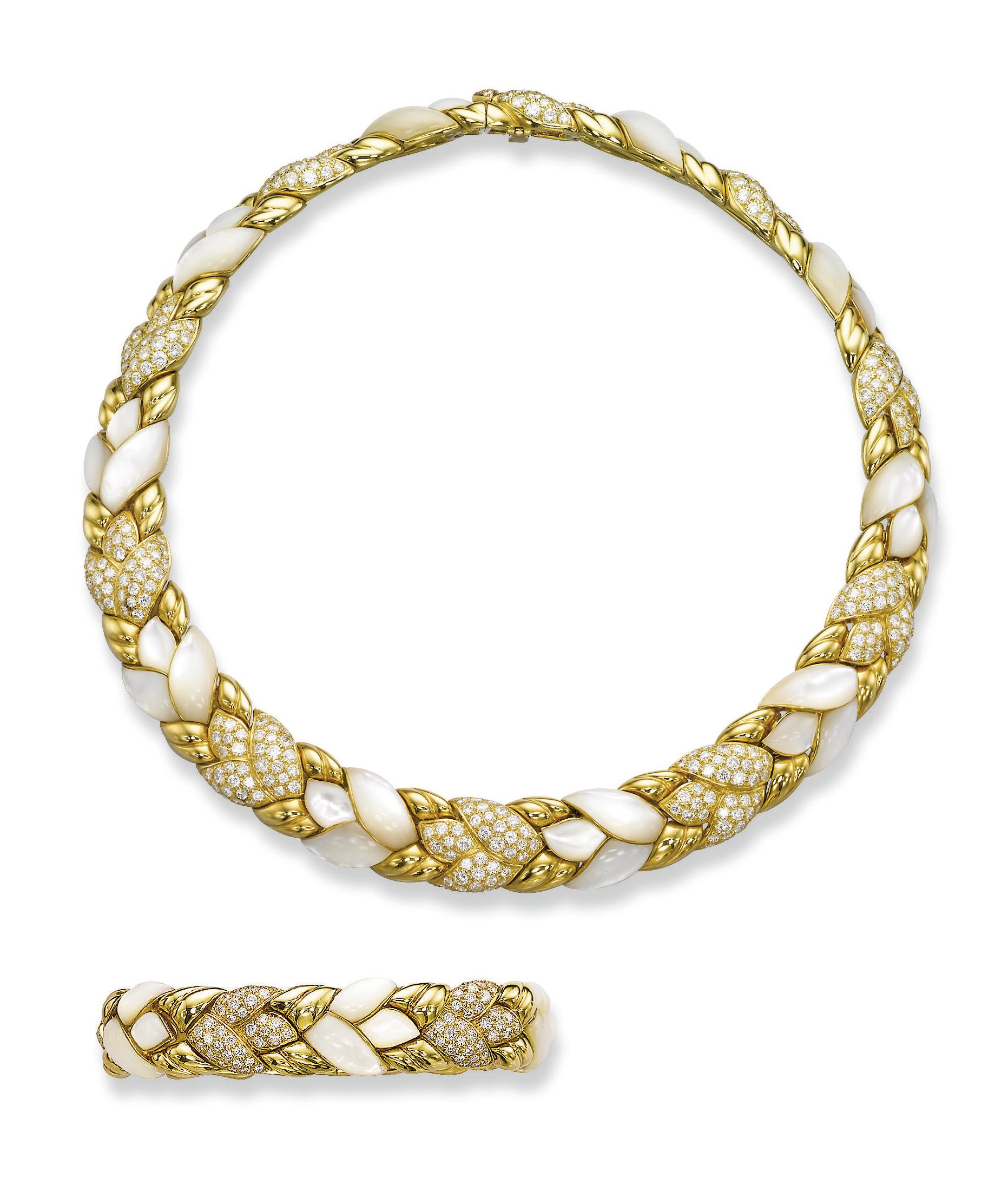 **A SET OF MOTHER-OF-PEARL AND DIAMOND JEWELLERY, BY MAUBOUSSIN