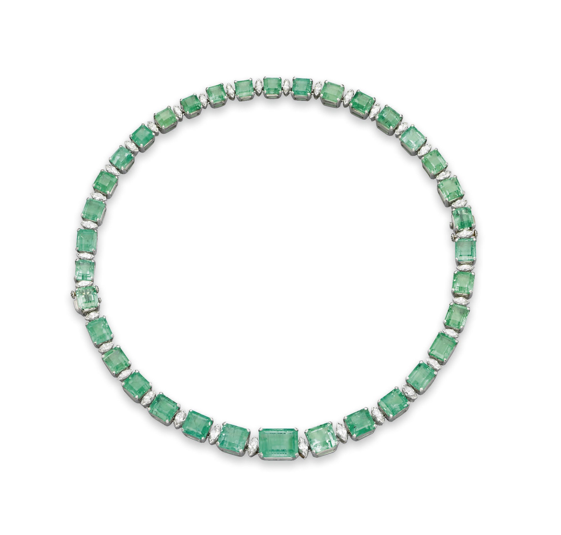 AN EMERALD AND DIAMOND NECKLACE  PAIR OF BRACELETS