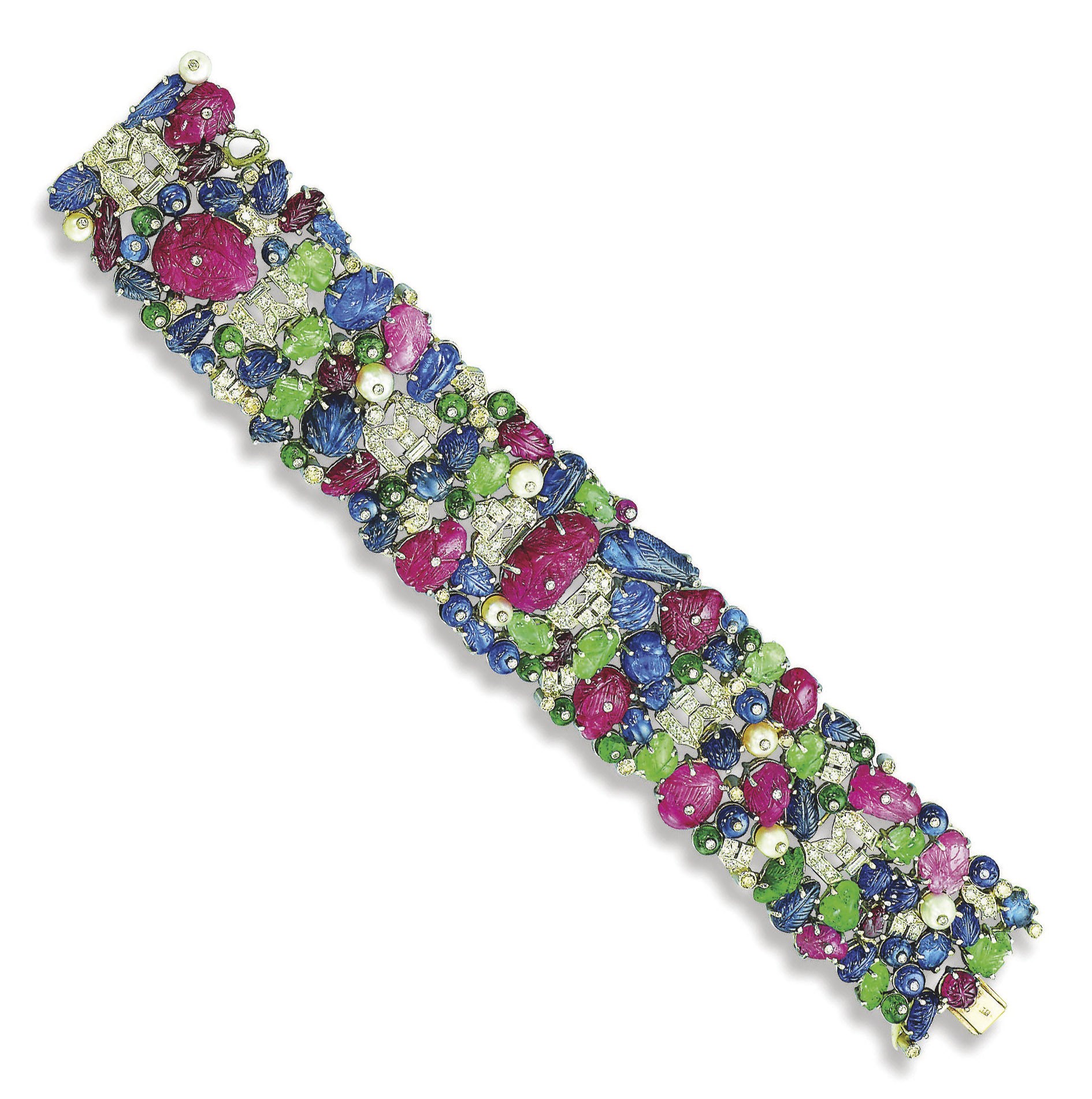 A SAPPHIRE, EMERALD AND DIAMOND BRACELET