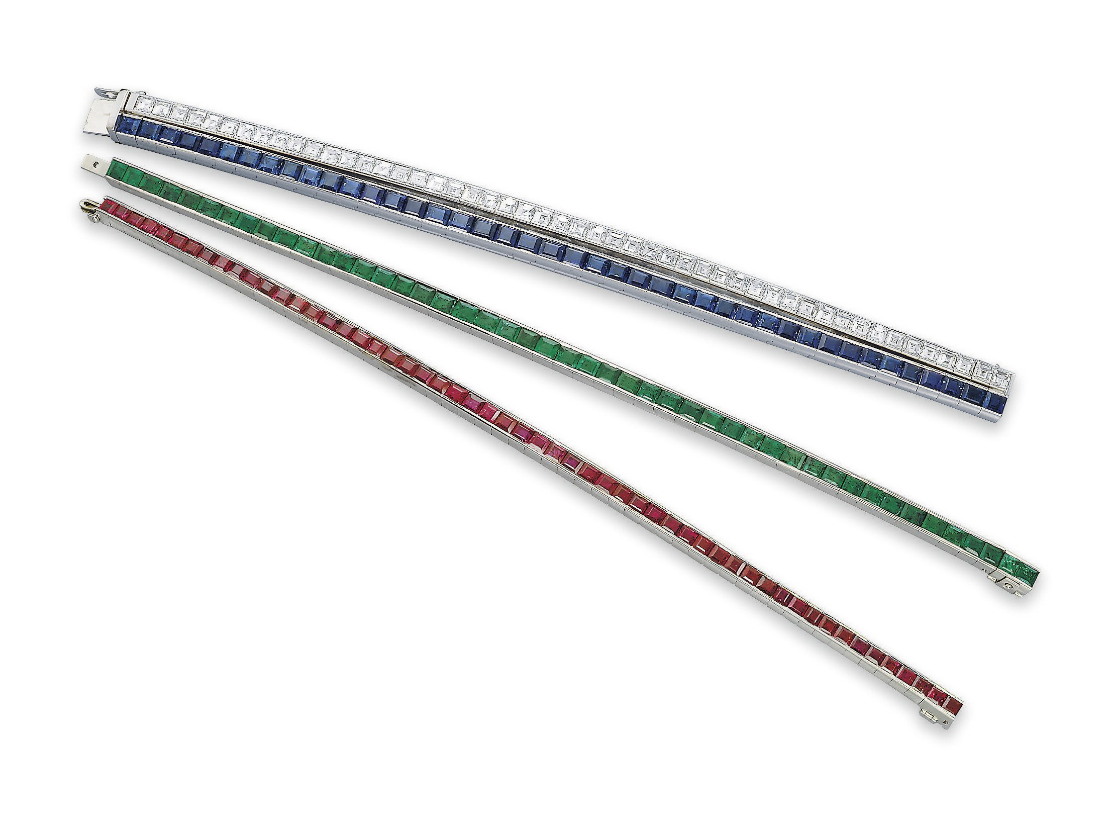 A GROUP OF SAPPHIRE, EMERALD, RUBY AND DIAMOND BRACELETS