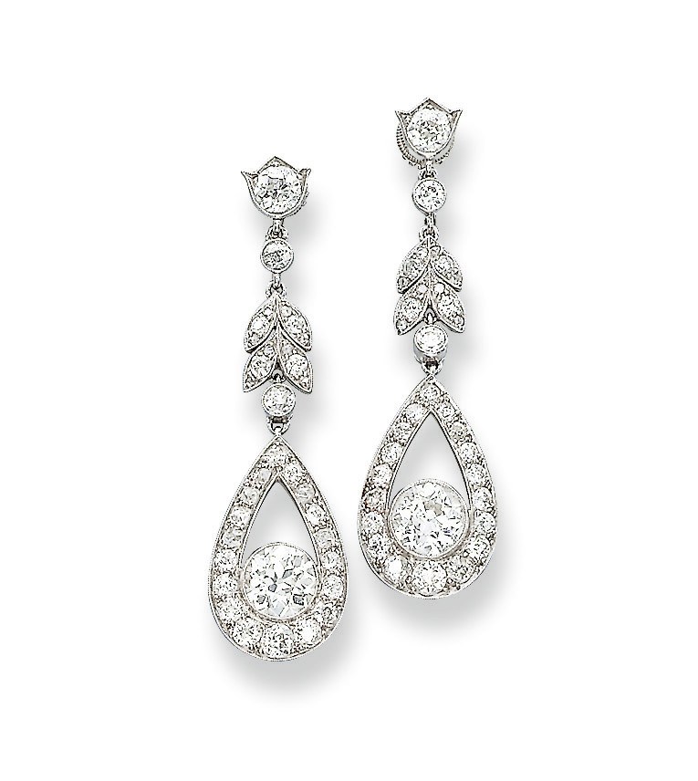 A PAIR OF BELLE EPOQUE DIAMOND EAR PENDANTS