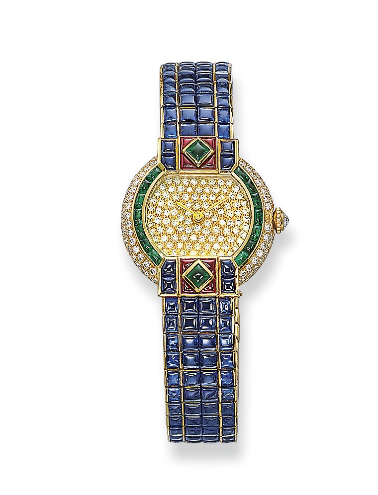 A RARE LADY'S GEM-SET AND DIAMOND 'ST PETERSBURG' WRISTWATCH, BY CARTIER