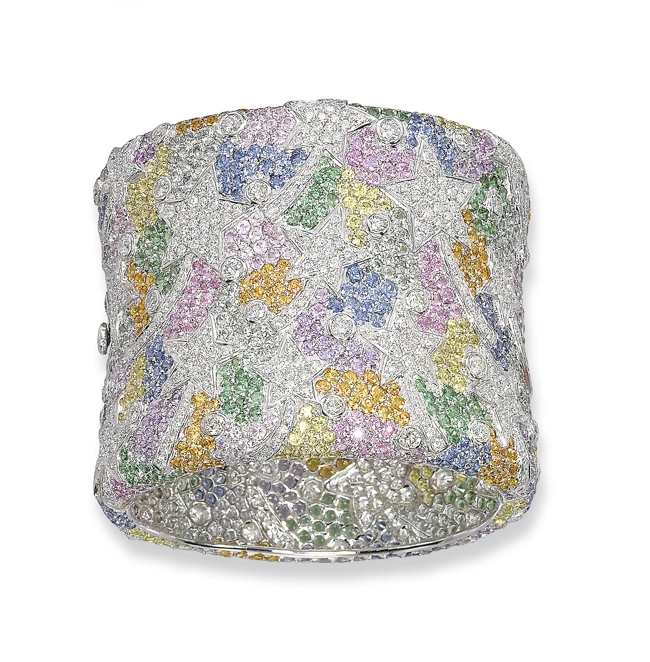 A MULTI-GEM AND DIAMOND BANGLE, BY ASSIL