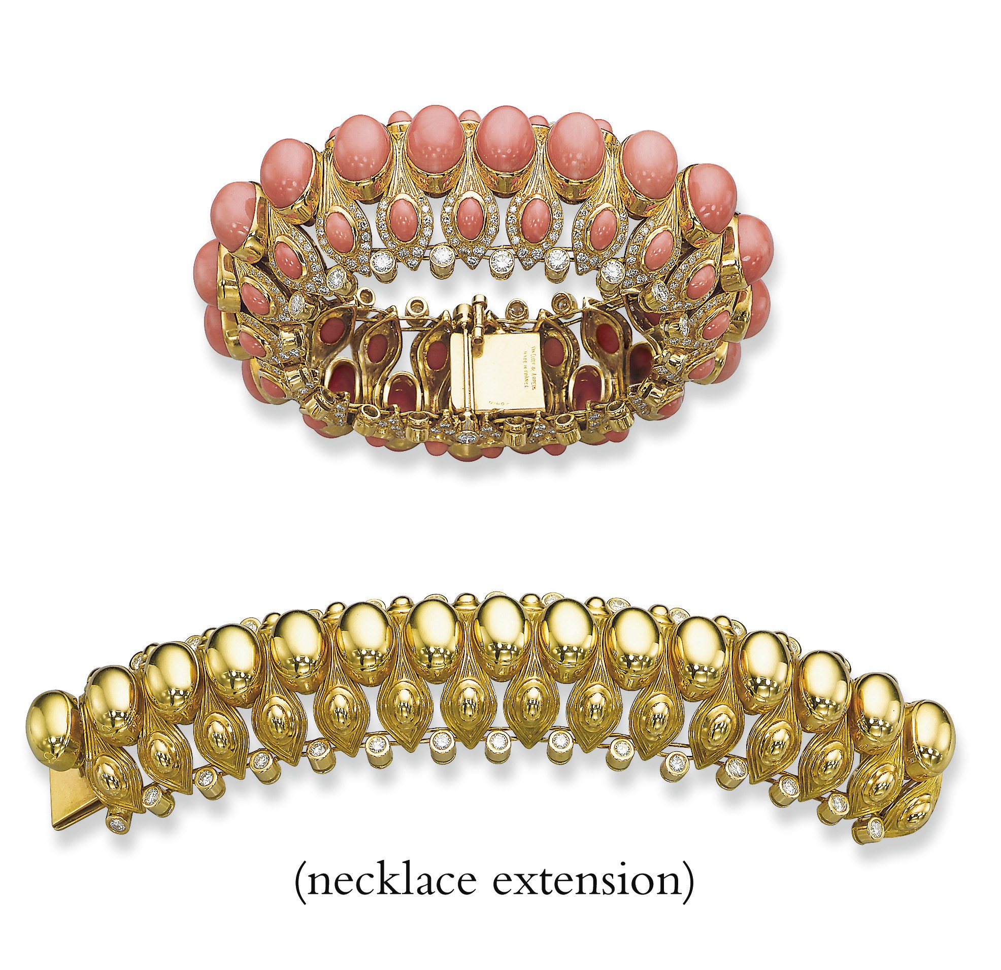**A CORAL, DIAMOND AND GOLD BRACELET, BY VAN CLEEF & ARPELS
