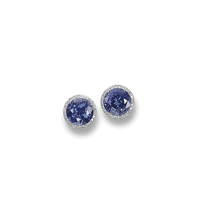 A PAIR OF SAPPHIRE AND DIAMOND EAR STUDS