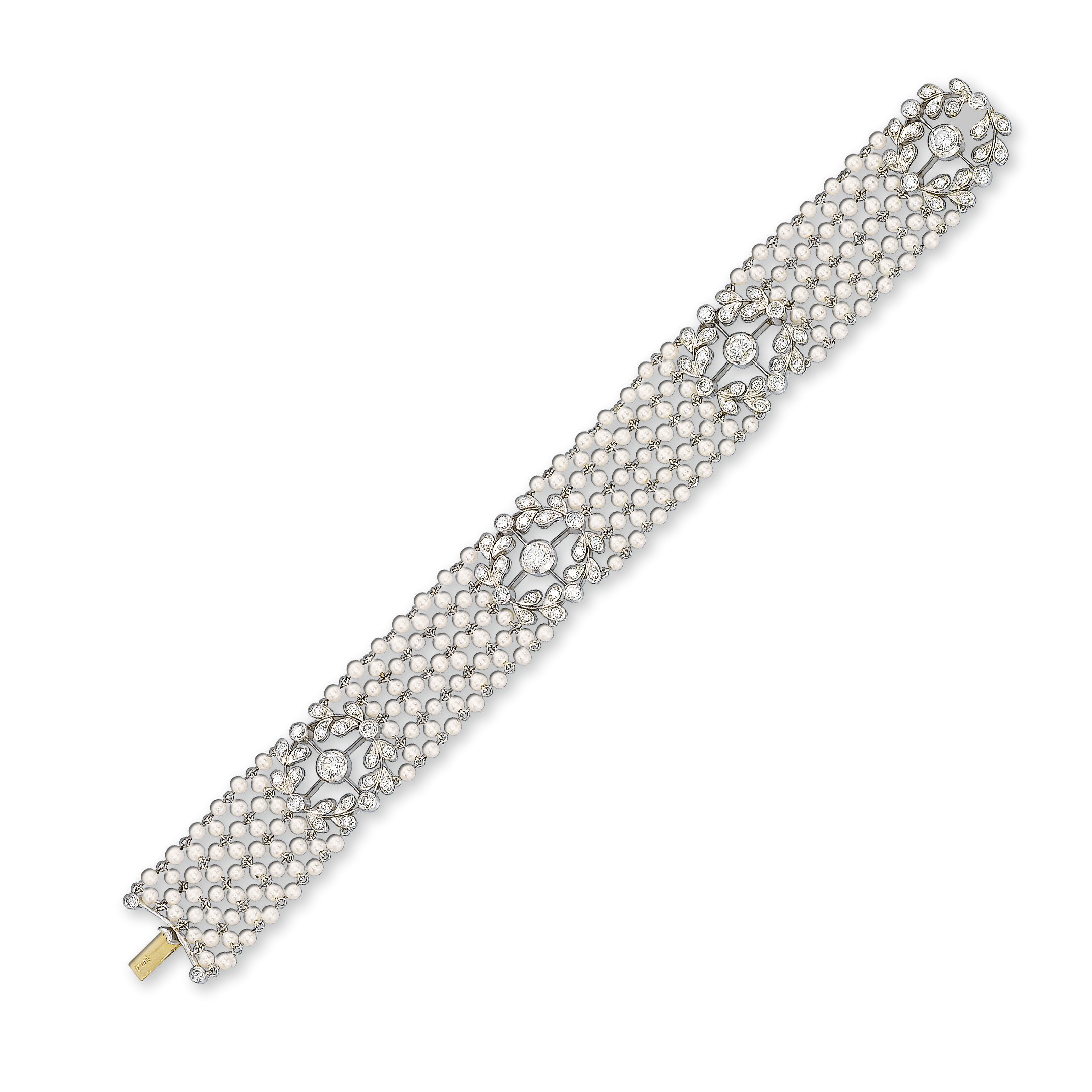A BELLE EPOQUE PEARL AND DIAMOND BRACELET