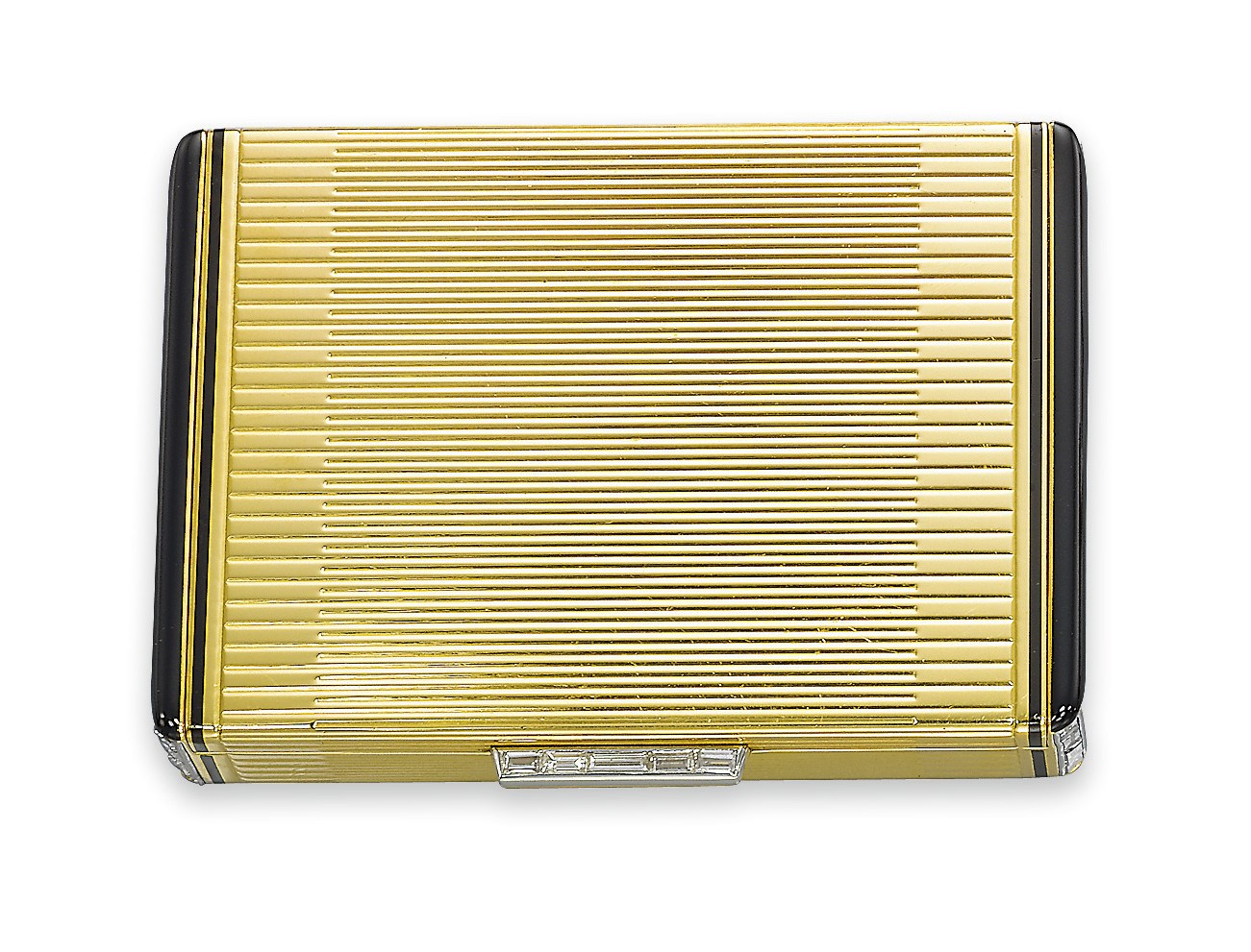 AN ART DECO GOLD, ENAMEL AND DIAMOND VANITY CASE, BY CARTIER