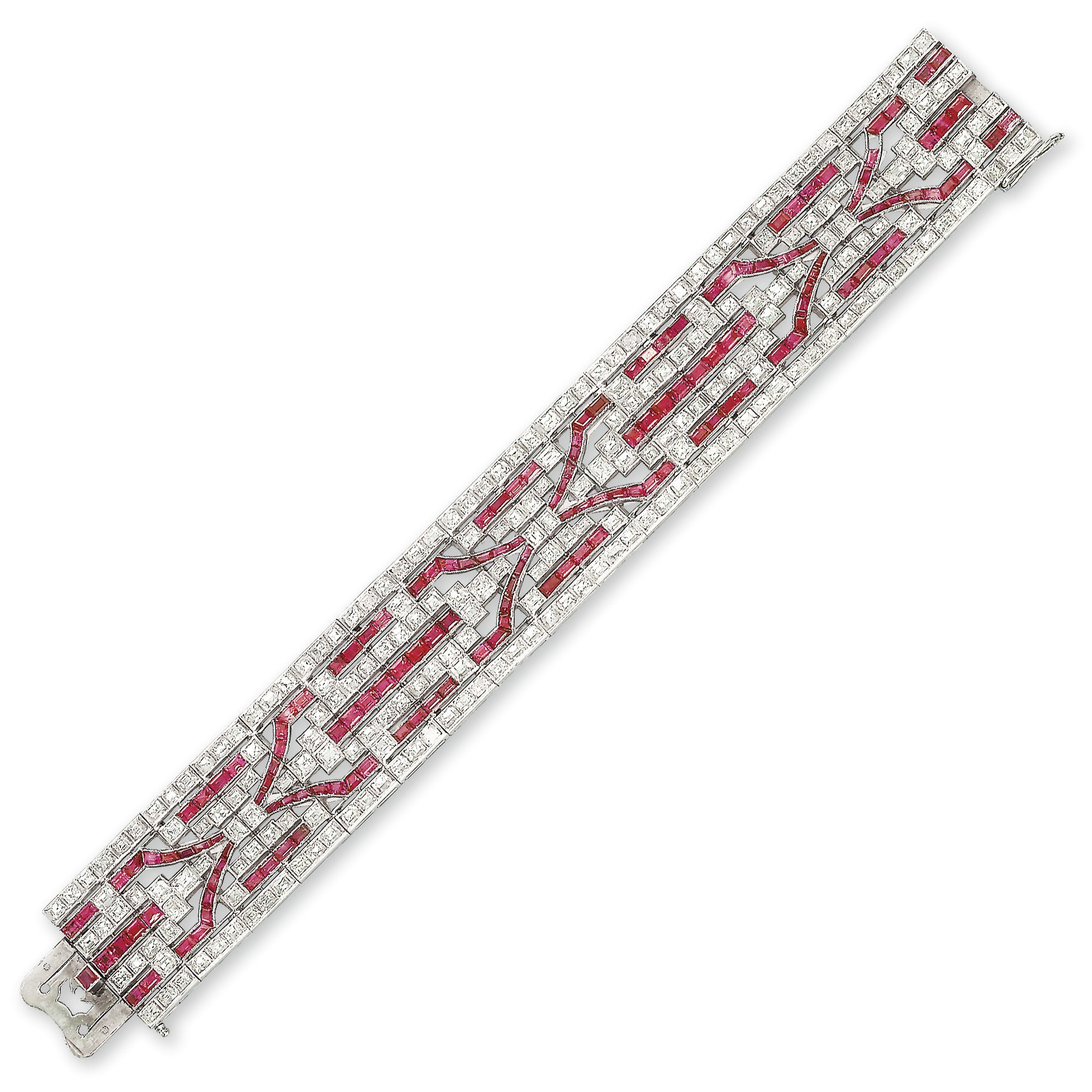 AN ART DECO RUBY AND DIAMOND BRACELET