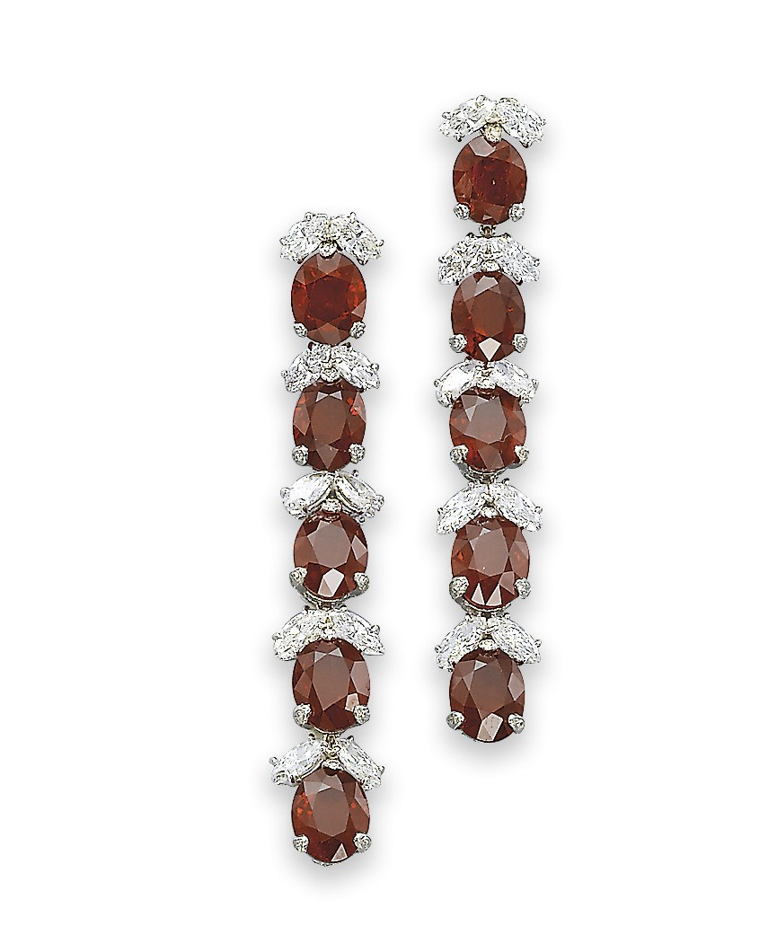 A PAIR OF RUBY AND DIAMOND EAR PENDANTS
