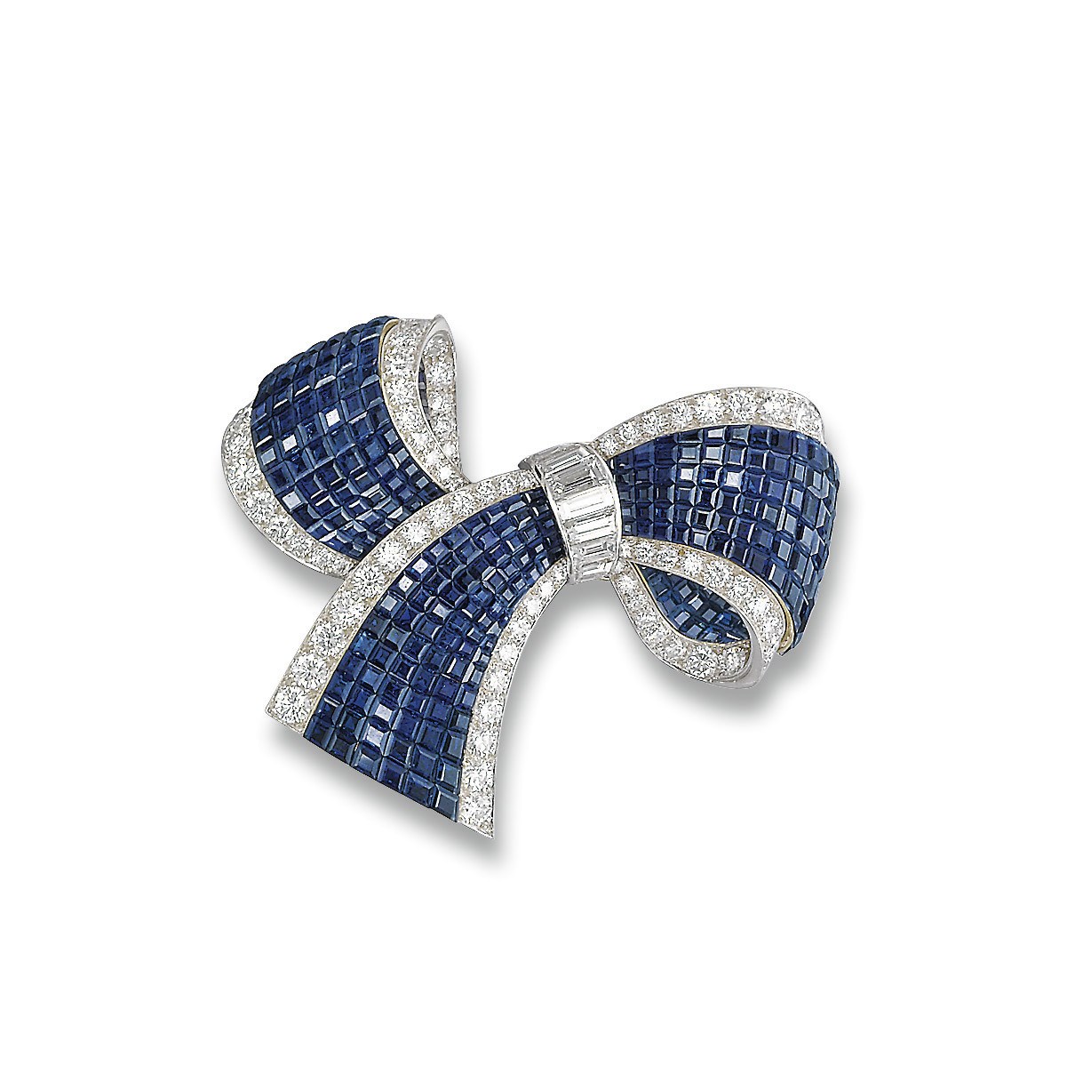A 'MYSTERY-SET' SAPPHIRE AND DIAMOND CLIP BROOCH, BY VAN CLEEF & ARPELS