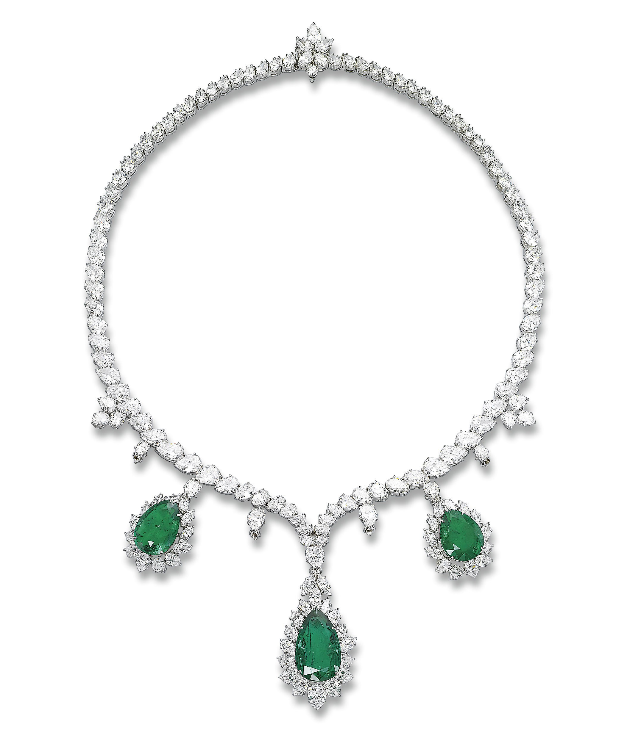 AN ATTRACTIVE EMERALD AND DIAMOND NECKLACE, BY HARRY WINSTON