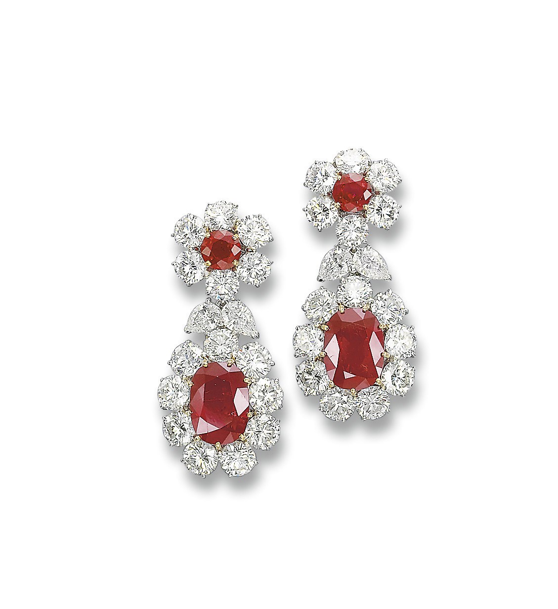 A PAIR OF RUBY AND DIAMOND EAR PENDANTS, BY VIVIANE DEBBAS