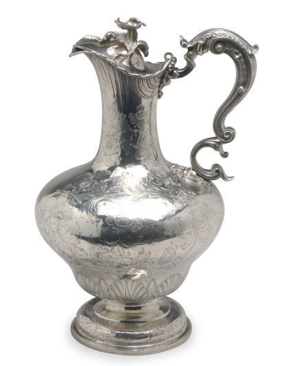 A WILLIAM IV SILVER EWER WITH HINGED COVER,