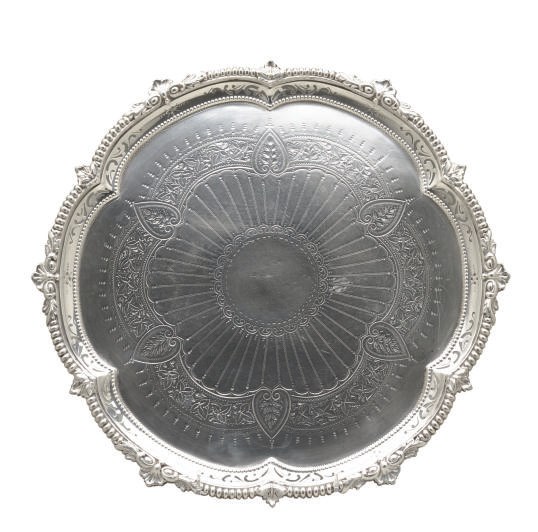 A VICTORIAN PIERCED AND CHASED SILVER SALVER,