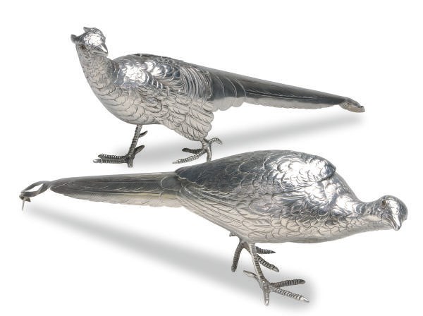 A PAIR OF AMERICAN SILVER PHEASANTS WITH HINGED WINGS,