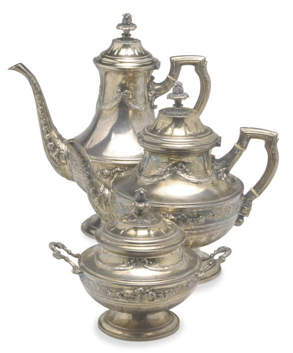 A THREE PIECE GERMAN SILVER PART TEA AND COFFEE SERVICE,