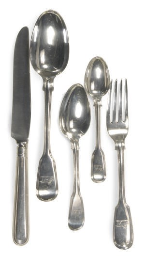 AN ASSEMBLED ENGLISH SILVER FLATWARE SERVICE,