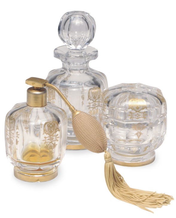 A FRENCH GLASS LADIES TOILETTE SET,