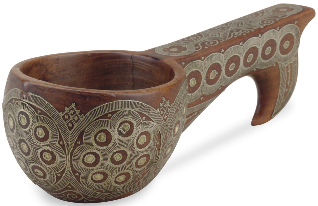 A RUSSIAN WOOD KOVSH WITH SILVER AND IVORY INLAY,**