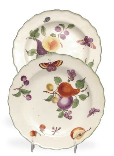 TWO ENGLISH PORCELAIN DESSERT PLATES,