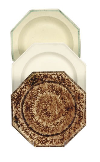 FOUR STAFFORDSHIRE CREAMWARE OCTAGONAL PLATES,