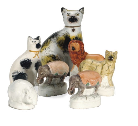 SEVEN STAFFORDSHIRE SMALL MODELS OF ANIMALS,