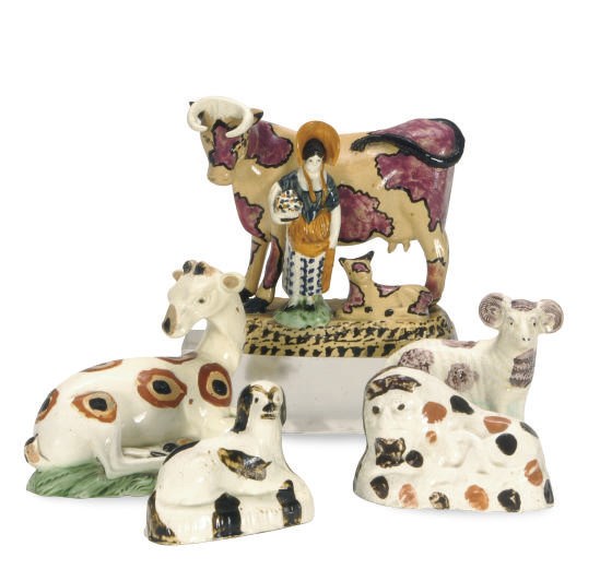 SIX BRITISH POTTERY MODELS OF ANIMALS,