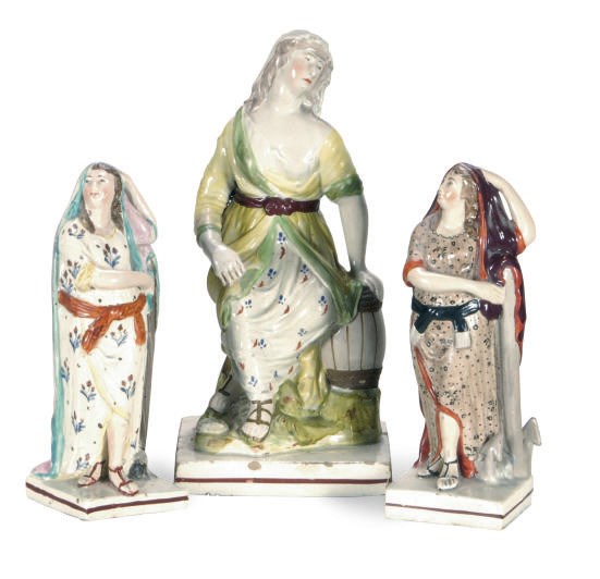 THREE STAFFORDSHIRE PEARLWARE FIGURES,