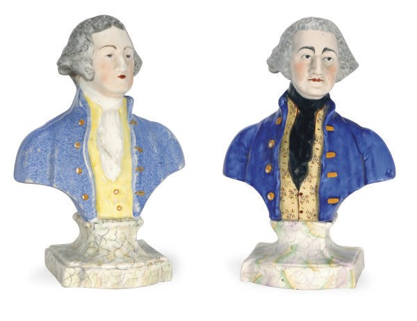 TWO STAFFORDSHIRE PORTRAIT BUSTS OF GEORGE WASHINGTON,