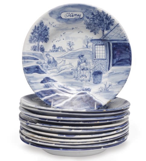 AN ASSEMBLED SET OF TWELVE DUTCH DELFT BLUE AND WHITE 'MONTH' PLATES,
