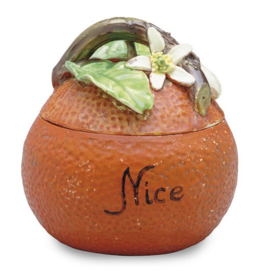 A FRENCH BARBOTINE TROMPE L'OEIL BOX AND COVER,