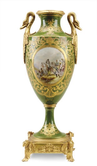 A SÈVRES-STYLE GILT-METAL GREEN-GROUND PORCELAIN VASE,