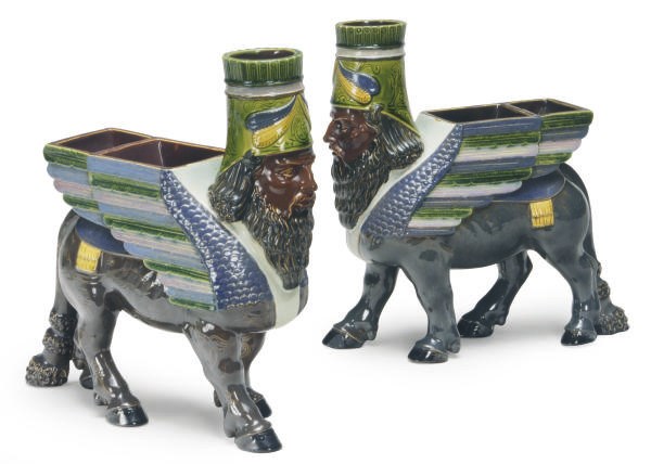 A PAIR OF CERAMIC ASSYRIAN-STYLE VASES,