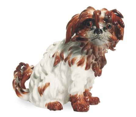 A GERMAN PORCELAIN MODEL OF A BOLOGNESE TERRIER,