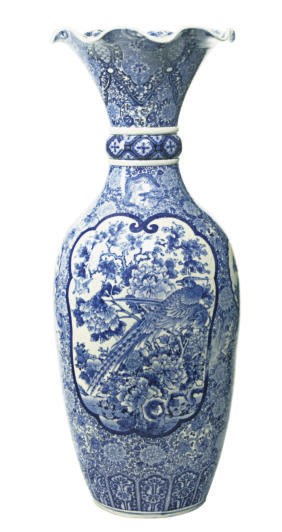 A JAPANESE BLUE AND WHITE PORCELAIN PALACE VASE WITH BIRDS AND FLOWERS,